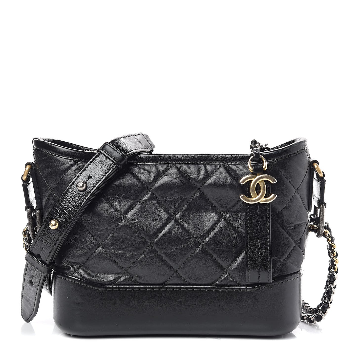 Aged Calfskin Quilted Small Gabrielle Hobo Black