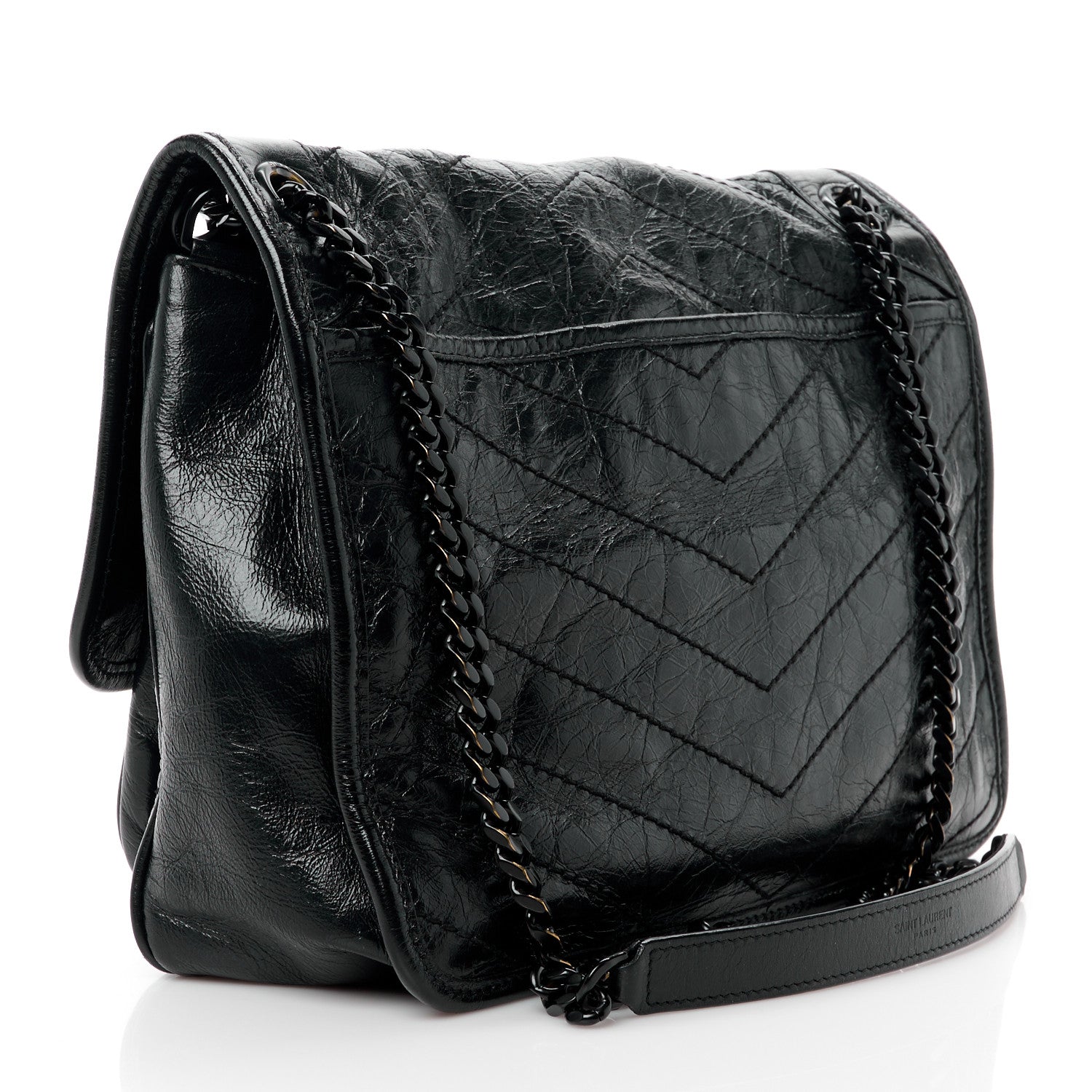 Saint Laurent Crinkled Calfskin Matelasse Monogram Medium Niki Chain Satchel Black 3 of 15