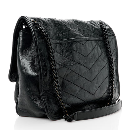 Saint Laurent Crinkled Calfskin Matelasse Monogram Medium Niki Chain Satchel Black 3 of 15