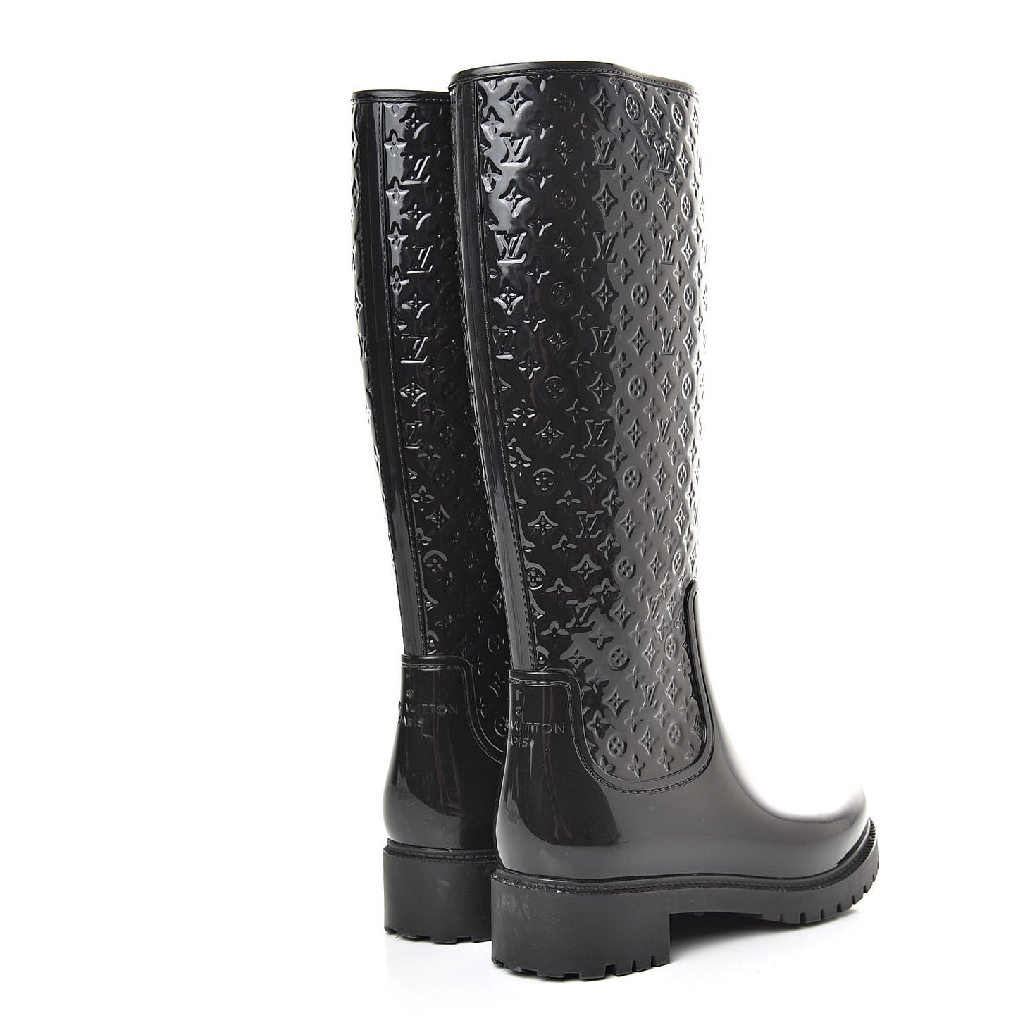Rubber Embossed Monogram Splash Rain Boots 37 Black
