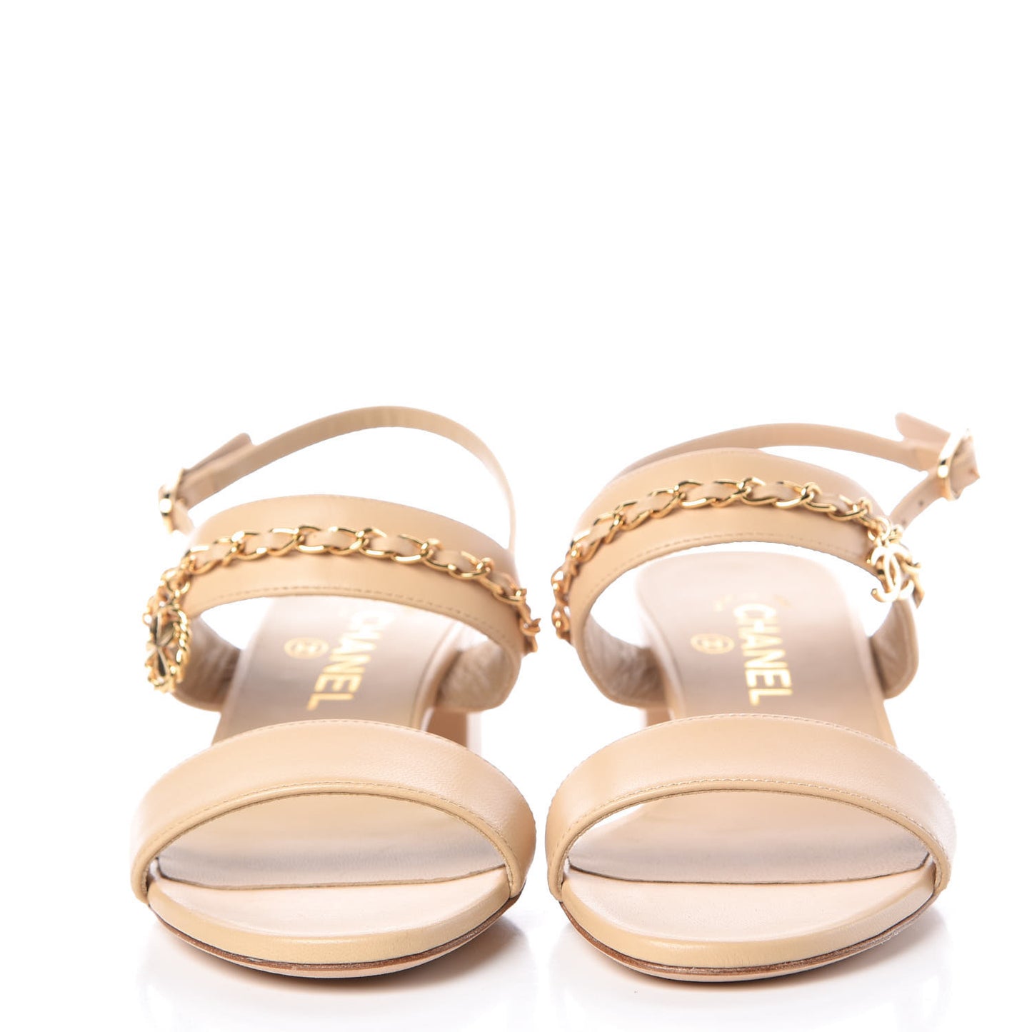 Lambskin Chain Sandals 36 Beige