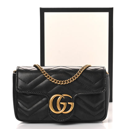 Gucci Calfskin Matelasse Super Mini GG Marmont Shoulder Bag Black 15 of 15