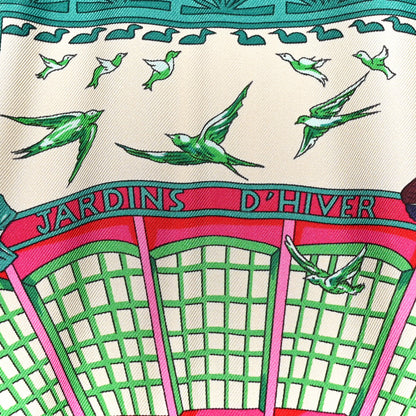 Hermes Silk Jardins D Hiver Scarf 90 Rose Vif Vert Creme 5 of 5