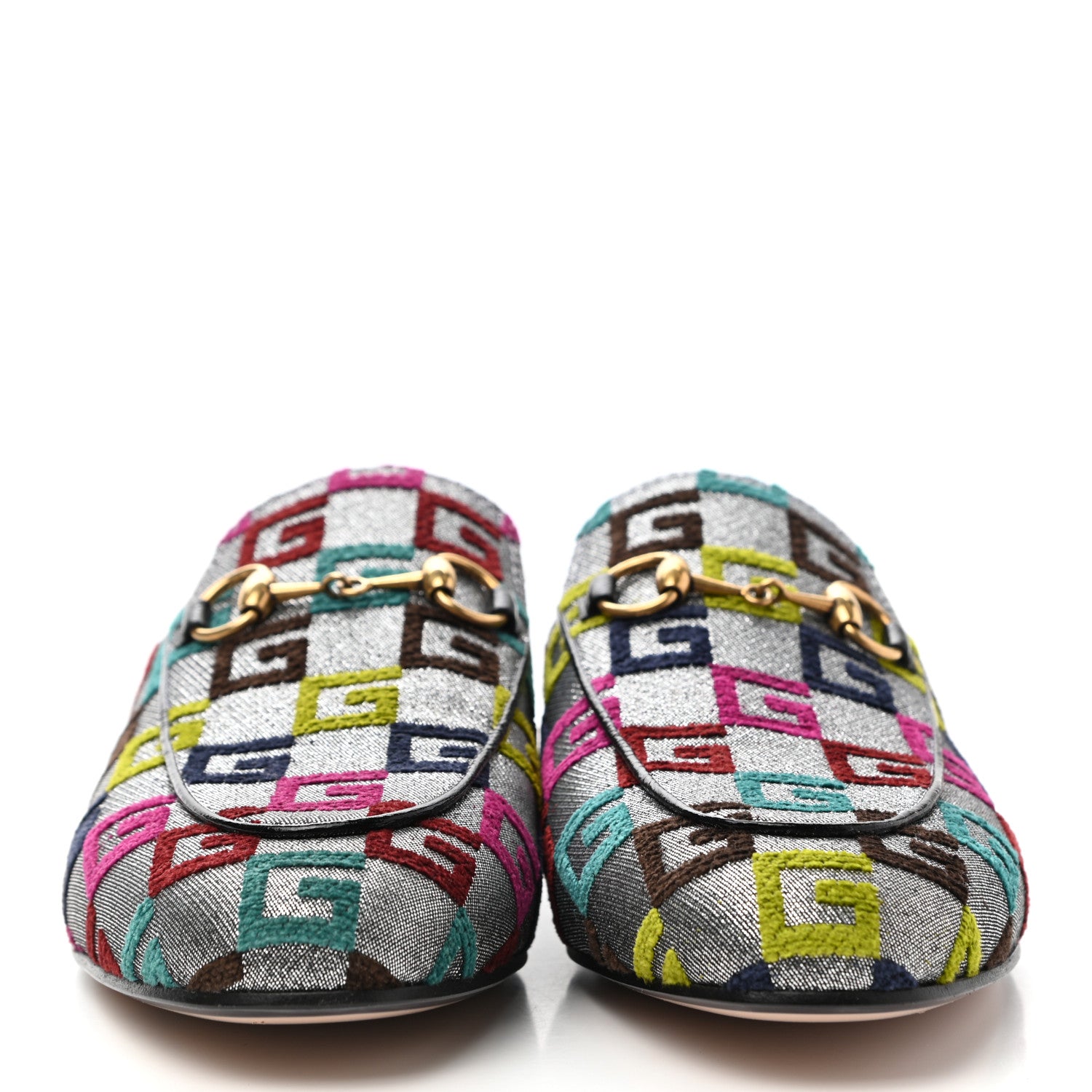 Gucci Velvet Lurex Square G Womens Princetown Slippers 37 Silver Multicolor 2 of 10
