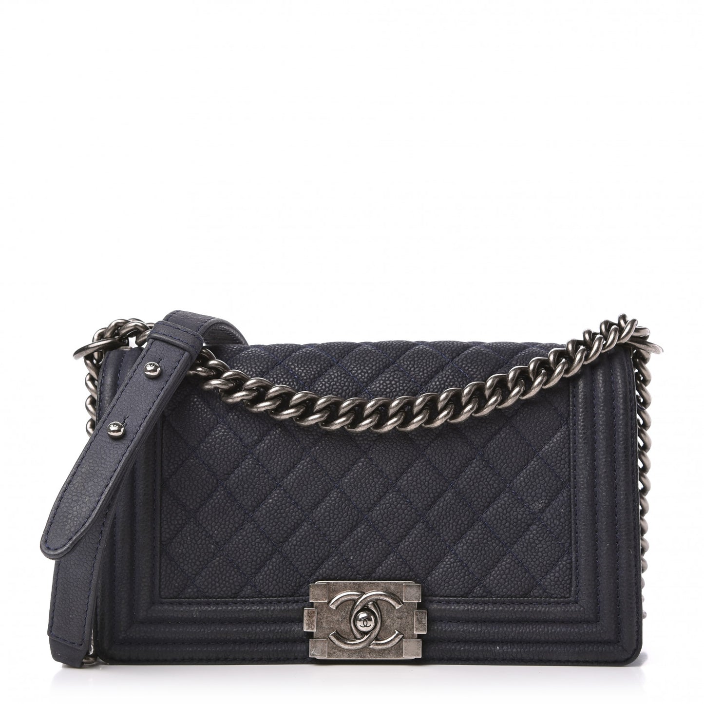 Iridescent Caviar Quilted Medium Boy Flap Dark Blue