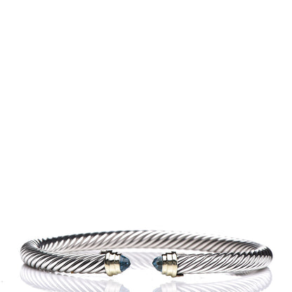 David Yurman Sterling Silver 14K Yellow Gold Blue Topaz 5mm Cable Classics Petite Color Bracelet 1 of 5