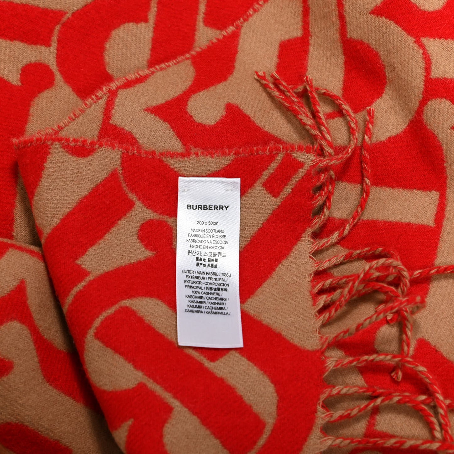Cashmere Jacquard Monogram Scarf Bright Red Caramel