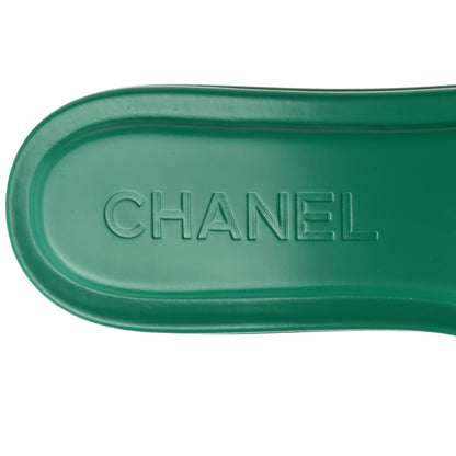 Chanel Calfskin Patent Calfskin Logo Mules 35 Green White 6 of 8