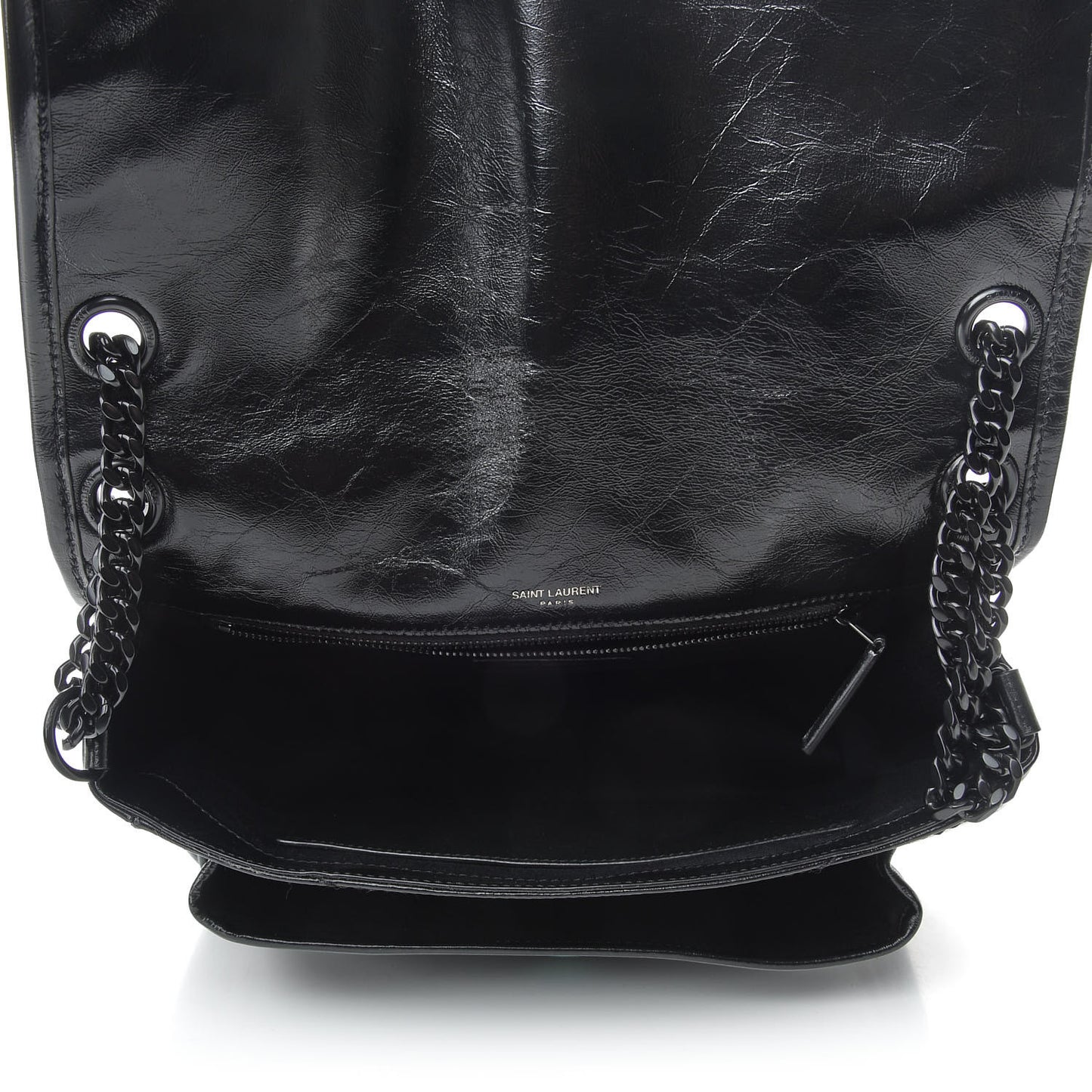 Crinkled Calfskin Matelasse Monogram Medium Niki Chain Satchel Black
