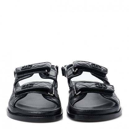 Chanel Lambskin Velcro Dad Sandals 39.5 Black 2 of 9
