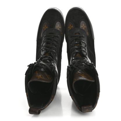 Louis Vuitton Suede Calfskin Monogram Laureate Platform Desert Boots 38 Black 2 of 11