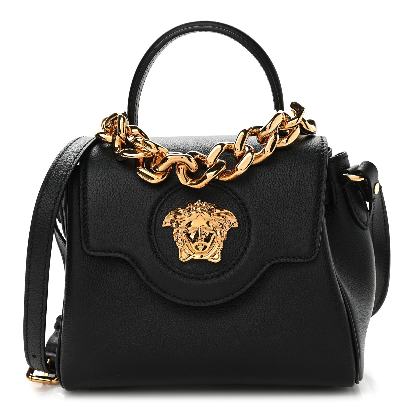 Grained Calfskin Small La Medusa Top Handle Bag Black