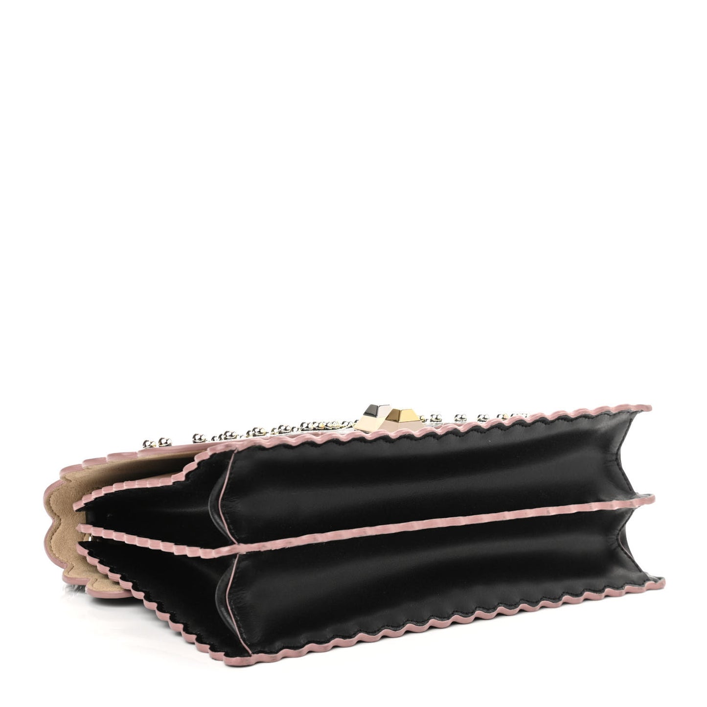 Vitello Liberty Pearl Bi-Color Flowers and Bow Scalloped Studded Kan I Shoulder Bag Black Soap