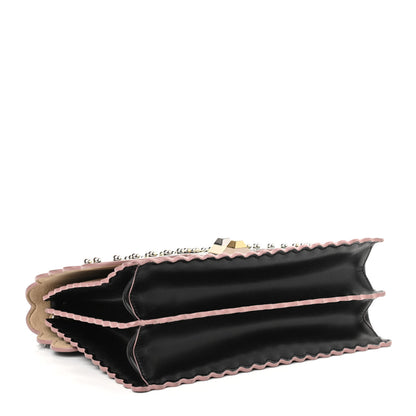 Fendi Vitello Liberty Pearl Bi-Color Flowers and Bow Scalloped Studded Kan I Shoulder Bag Black Soap 3 of 11
