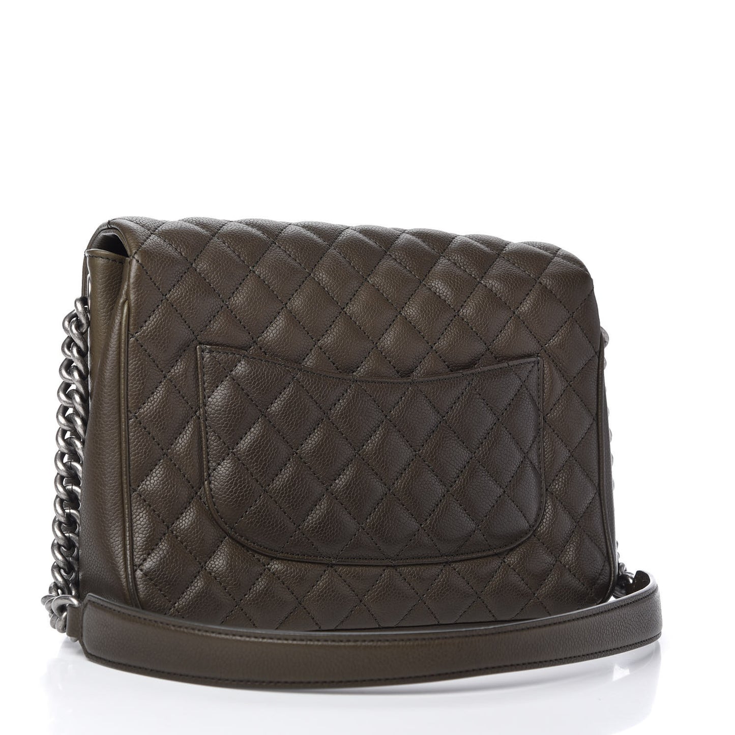 Caviar Quilted Medium Rock In Rome Single Flap Dark Khaki