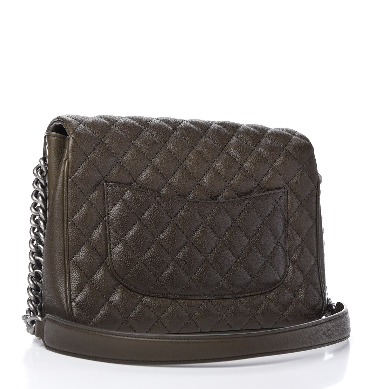 Chanel Caviar Quilted Medium Rock In Rome Single Flap Dark Khaki 3 of 11