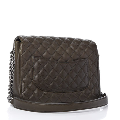 Chanel Caviar Quilted Medium Rock In Rome Single Flap Dark Khaki 3 of 11