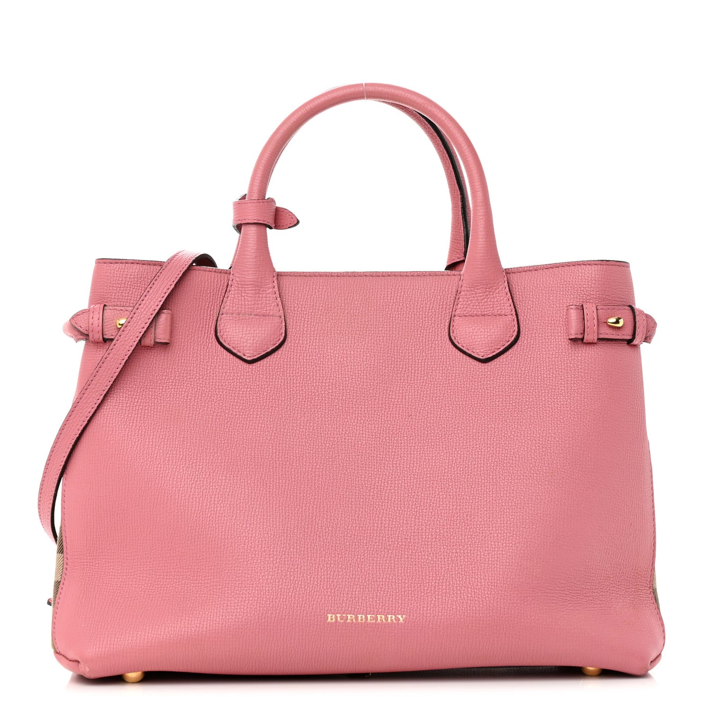 Grainy Calfskin House Check Medium Banner Tote Mauve Pink