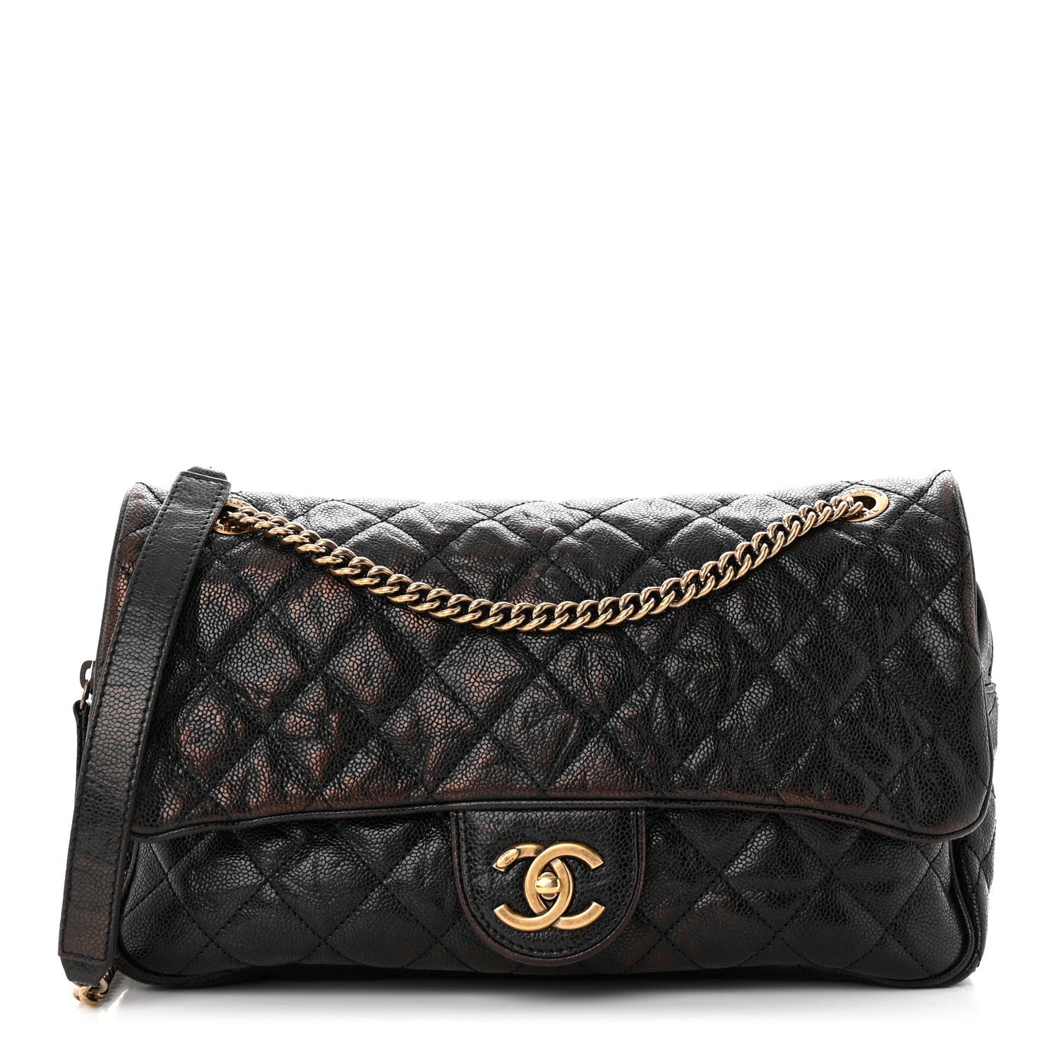 Chanel Crumpled Grained Calfskin Quilted Large Shiva Flap Black 1 of 13