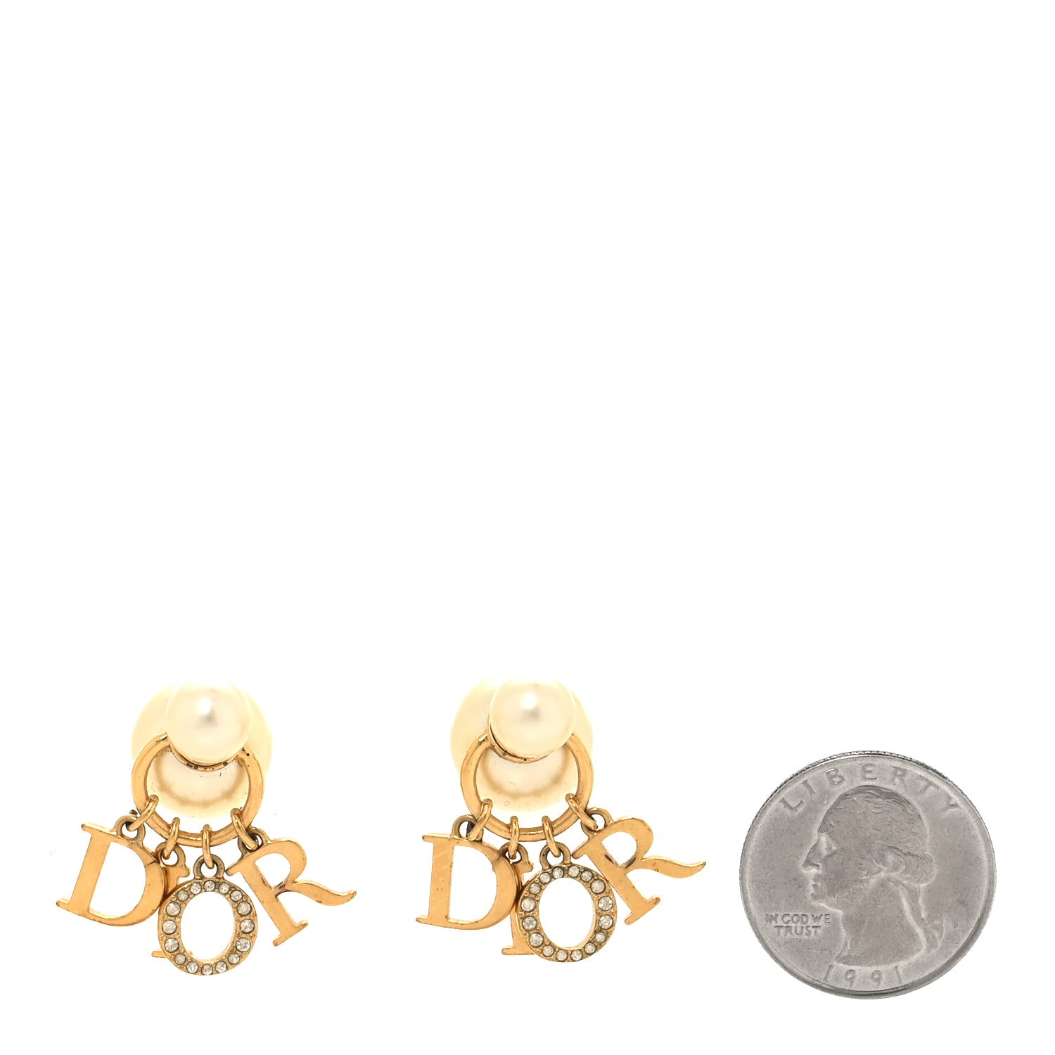 Christian Dior Pearl Crystal Tribal Logo Charms Earrings Gold 2 of 5