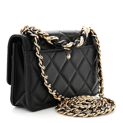 Chanel Lambskin Plexi Quilted Wallet On Chain WOC Black 3 of 12
