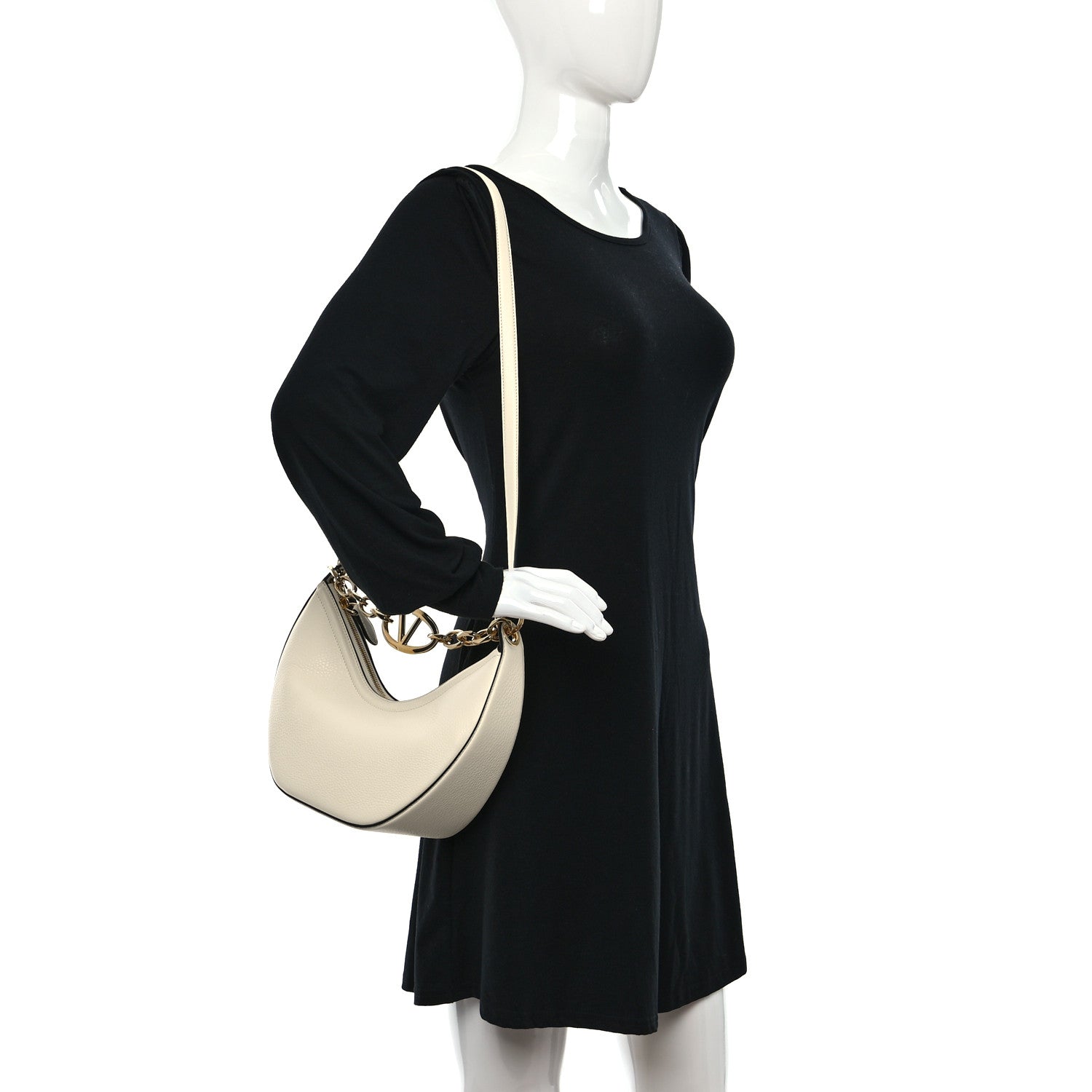 Valentino Garavani Grainy Calfskin Small Vlogo Moon Hobo Bag Ivory 2 of 10