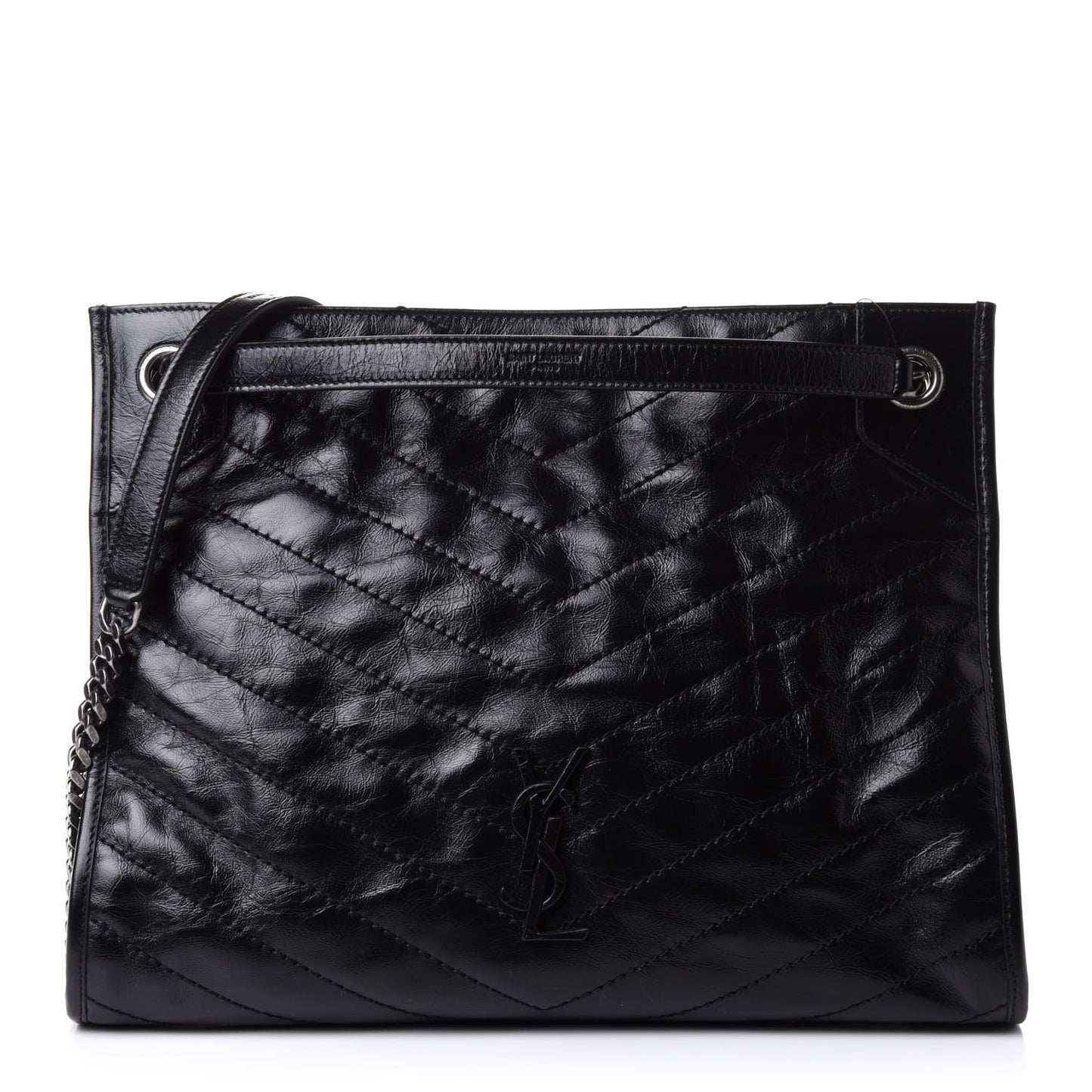 Crinkled Calfskin Matelasse Monogram Niki Shoulder Bag Black