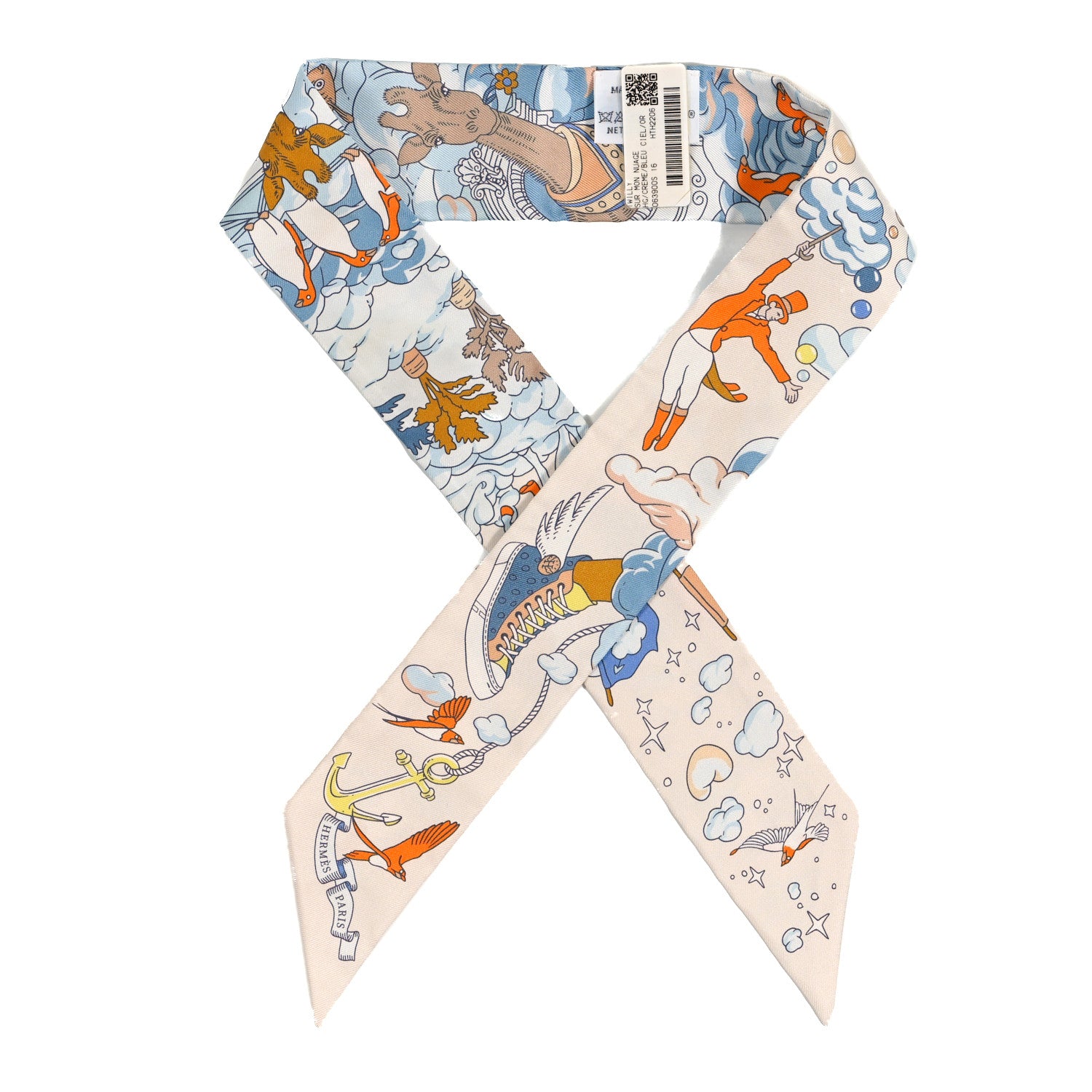 Hermes Silk Sur Mon Nuage Twilly Creme Bleu Ciel Orange 1 of 4