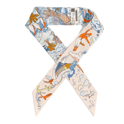 Hermes Silk Sur Mon Nuage Twilly Creme Bleu Ciel Orange 1 of 4
