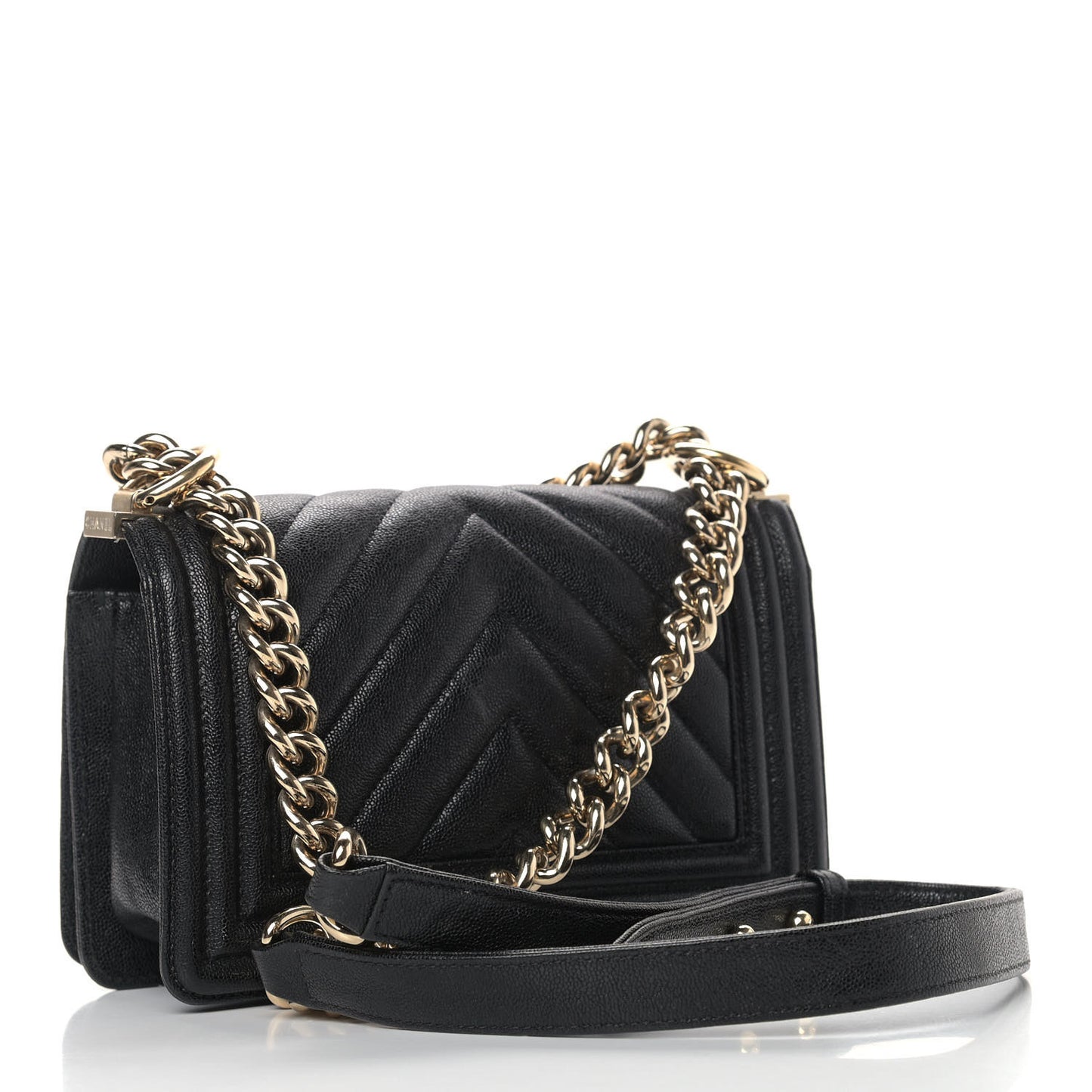 Caviar Chevron Quilted Small Boy Flap Black