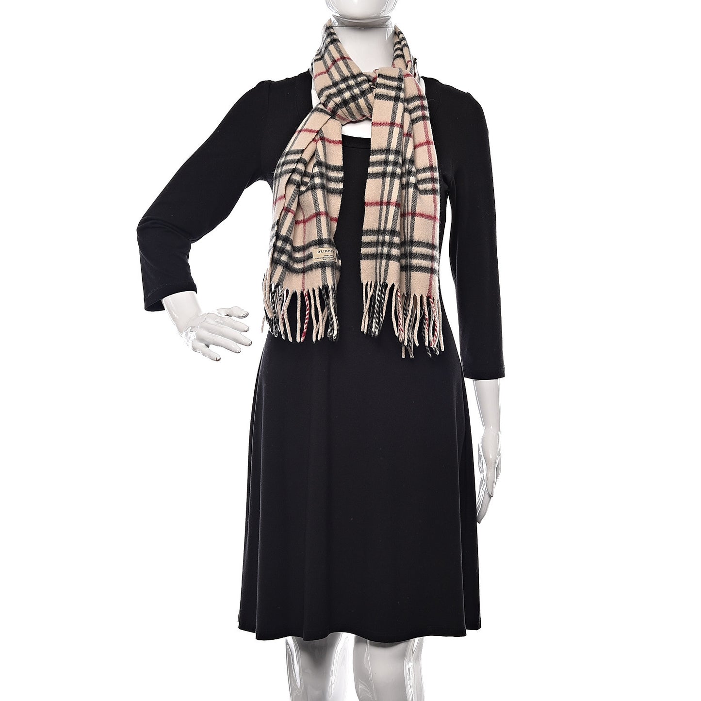 Cashmere House Check Fringe Scarf Beige