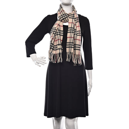 Burberry Cashmere House Check Fringe Scarf Beige 2 of 5