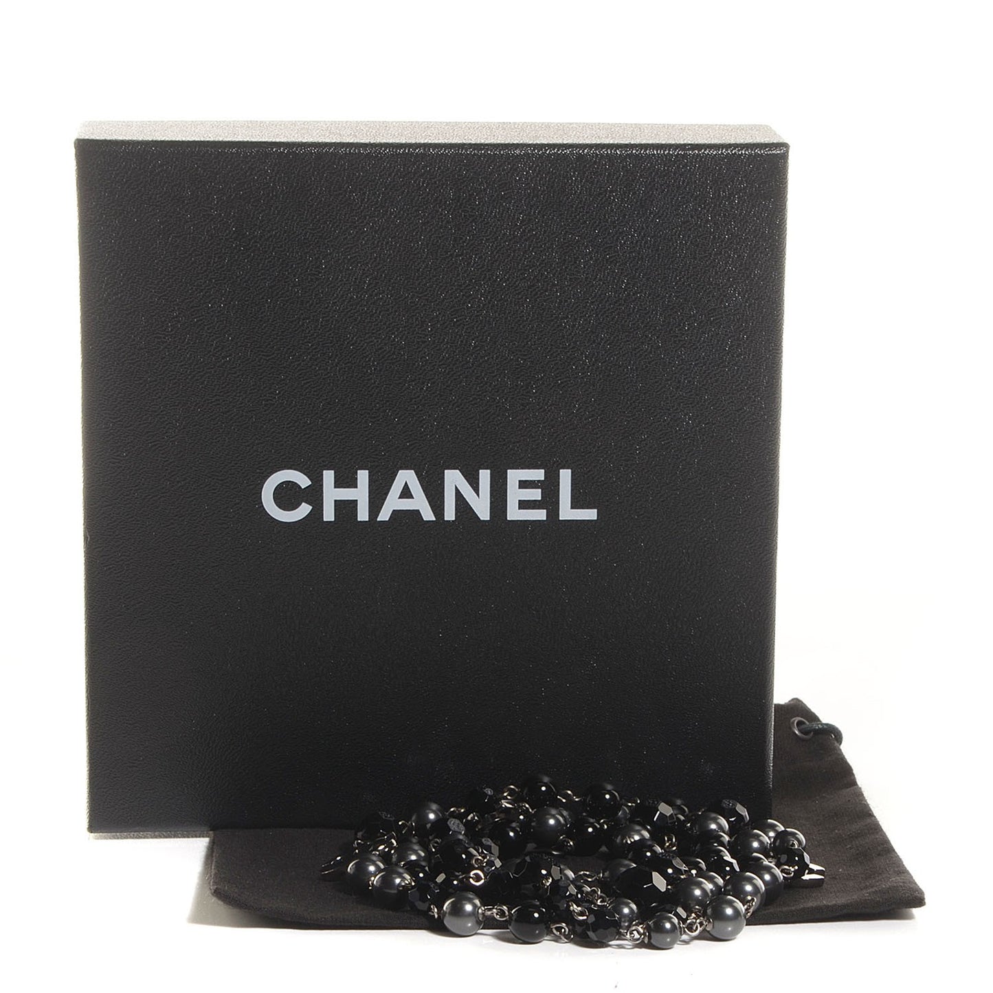 Ruthenium Pearl Beaded CC Long Necklace Black