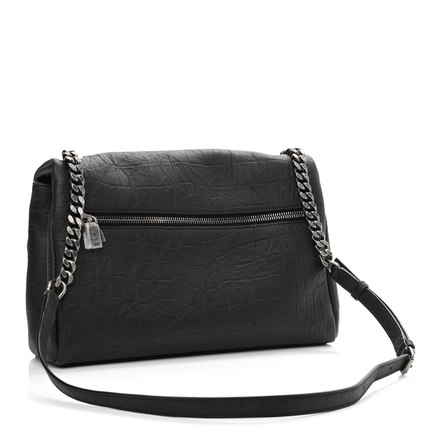 Calfskin Crocodile Embossed Medium West Hollywood Monogram Fold-Over Black