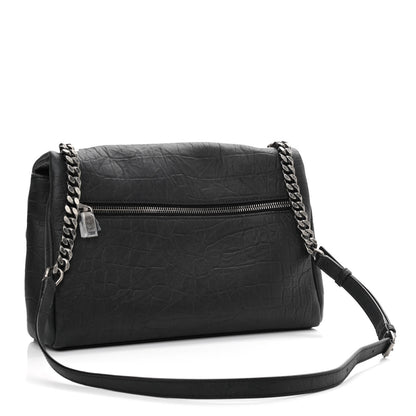 Saint Laurent Calfskin Crocodile Embossed Medium West Hollywood Monogram Fold-Over Black 3 of 11