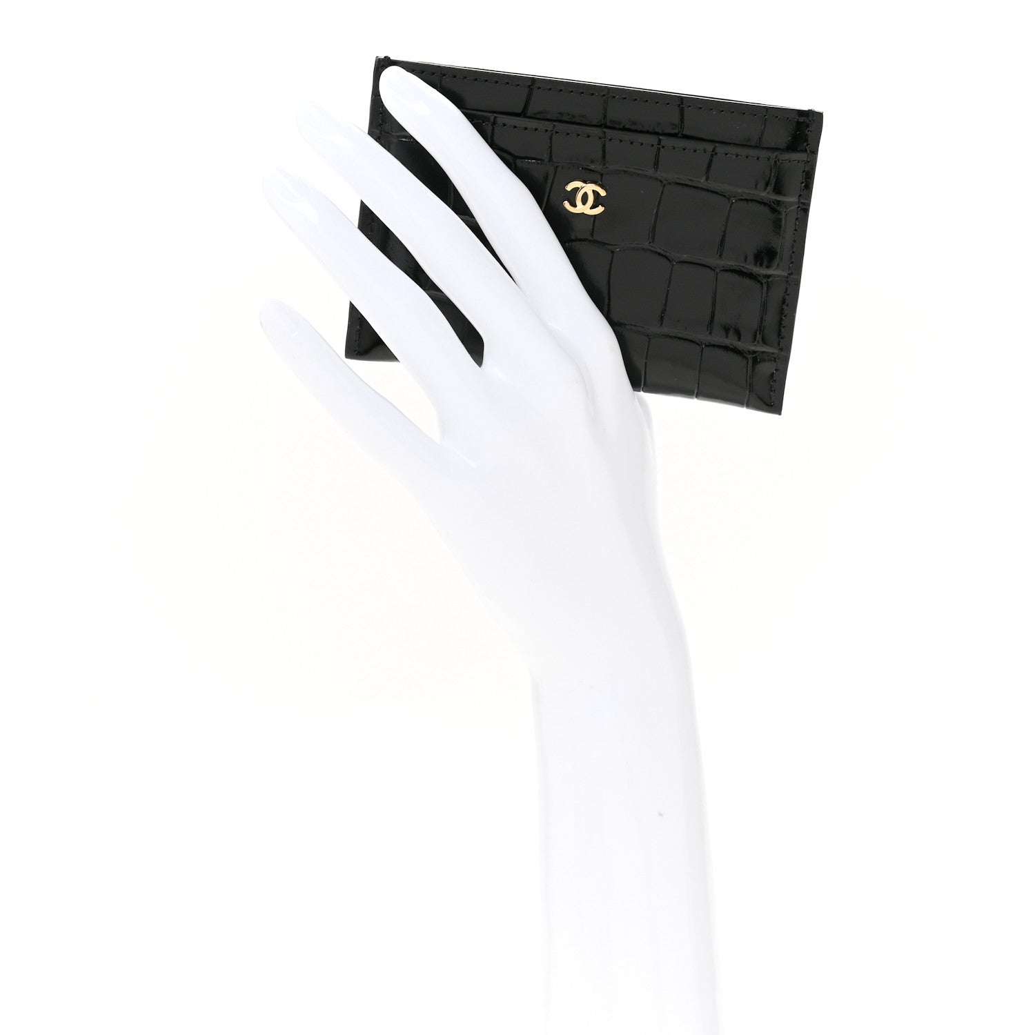 Chanel Calfskin Crocodile Embossed Crococo Card Holder Black 2 of 8