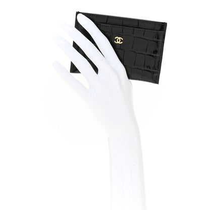 Chanel Calfskin Crocodile Embossed Crococo Card Holder Black 2 of 8