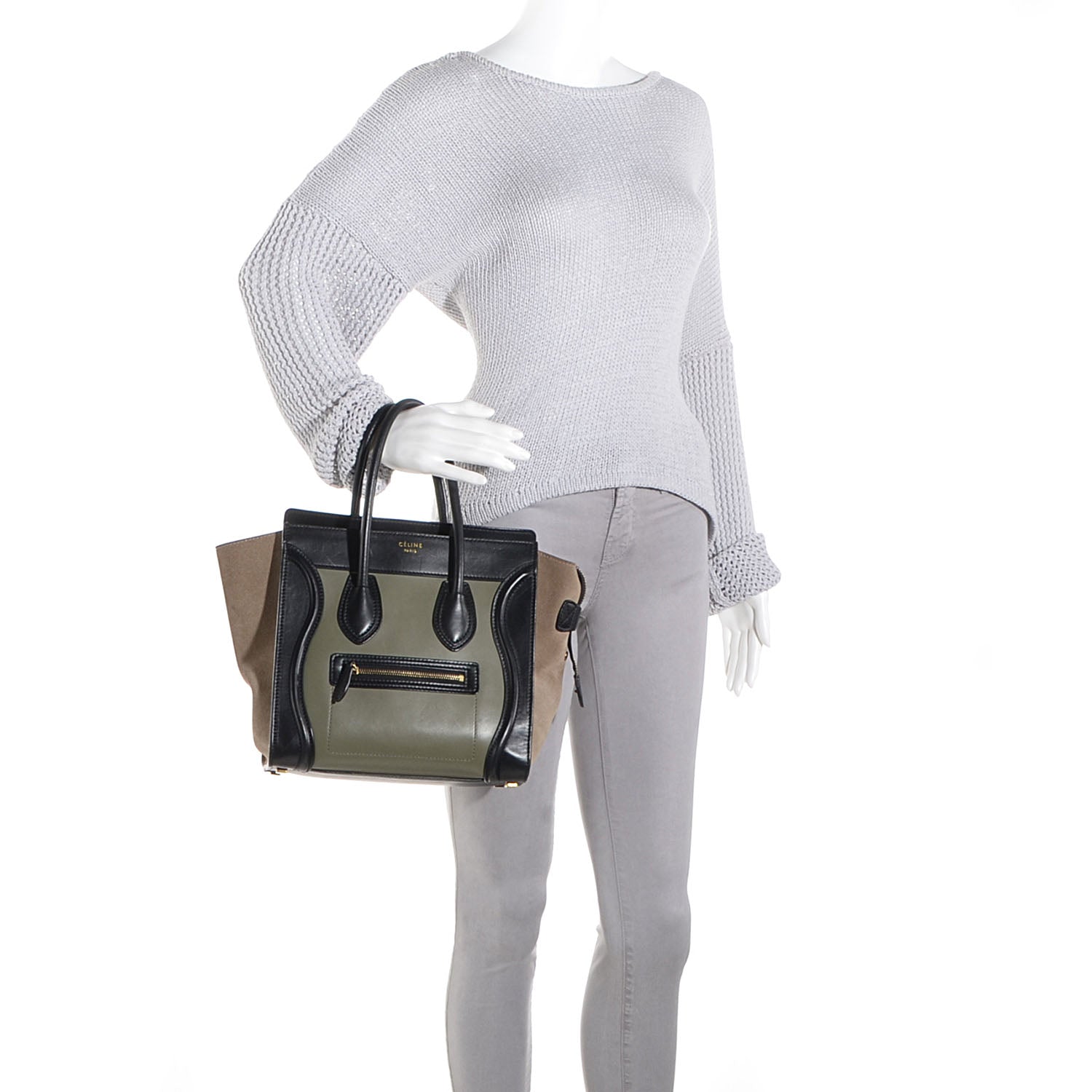 Celine Satin Calfskin Suede Micro Tri-Color Luggage Almond 2 of 9