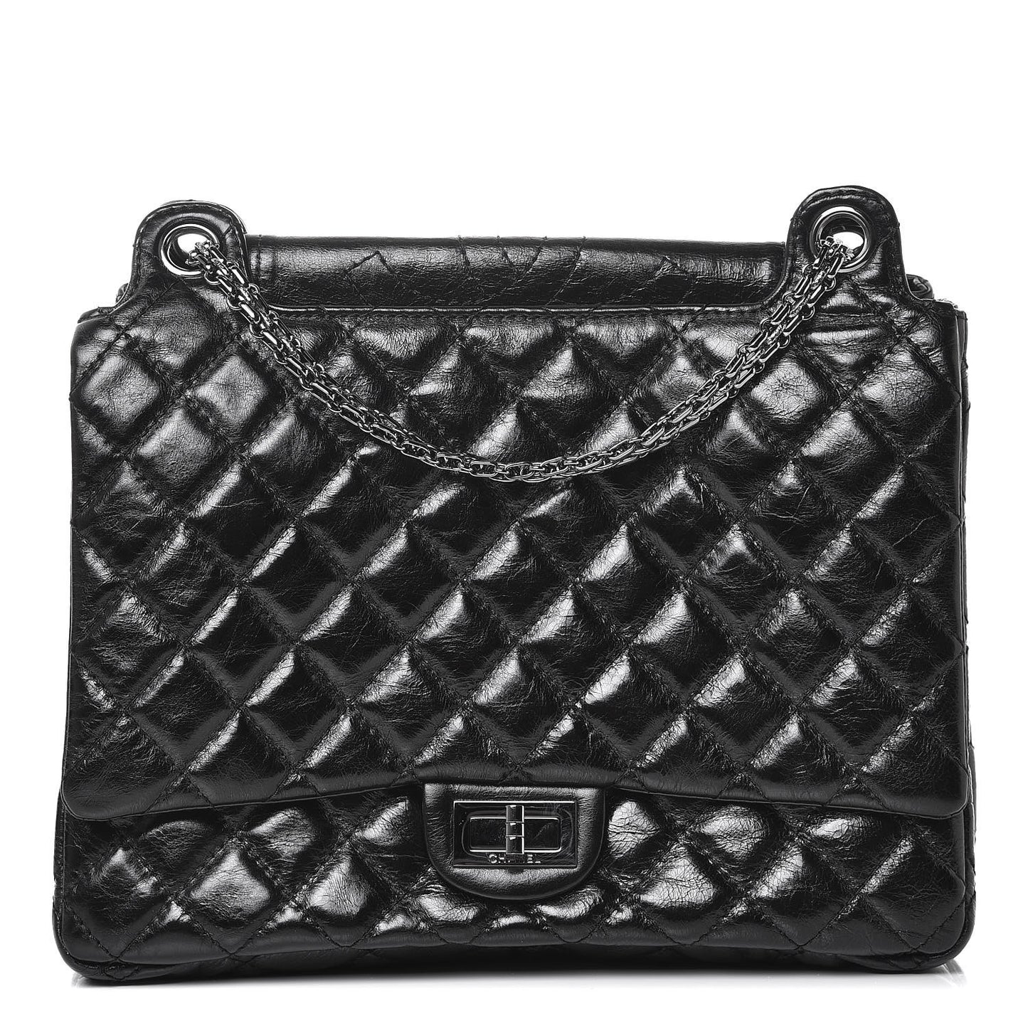 Metallic Aged Calfskin Quilted Reissue 2.55 Accordion Flap Black