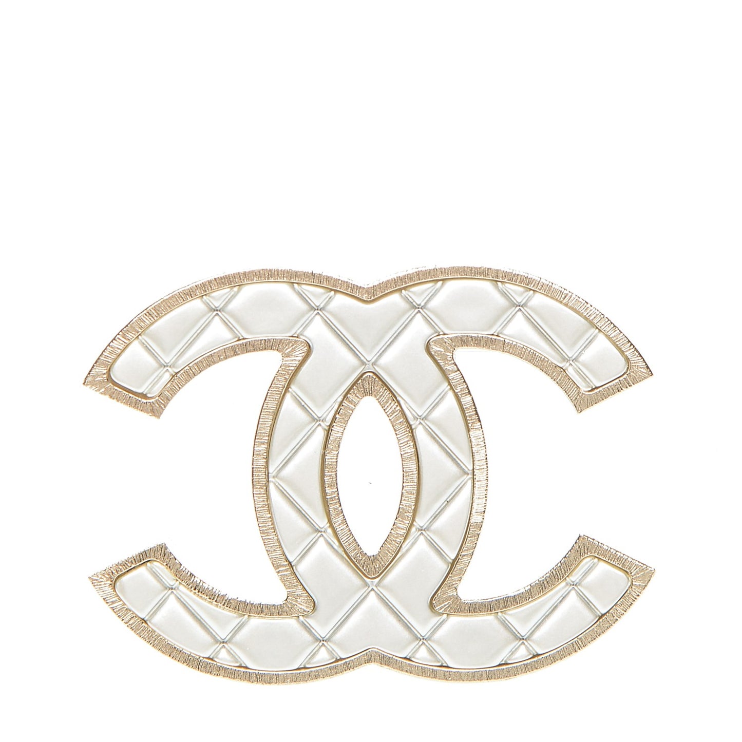 Metal Quilted CC Brooch Silver Gold