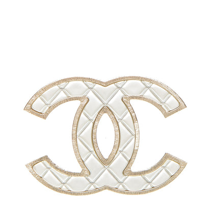 Chanel Metal Quilted CC Brooch Silver Gold 1 of 4