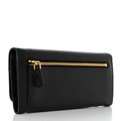 Prada Saffiano Metal Continental Flap Wallet Black 3 of 8