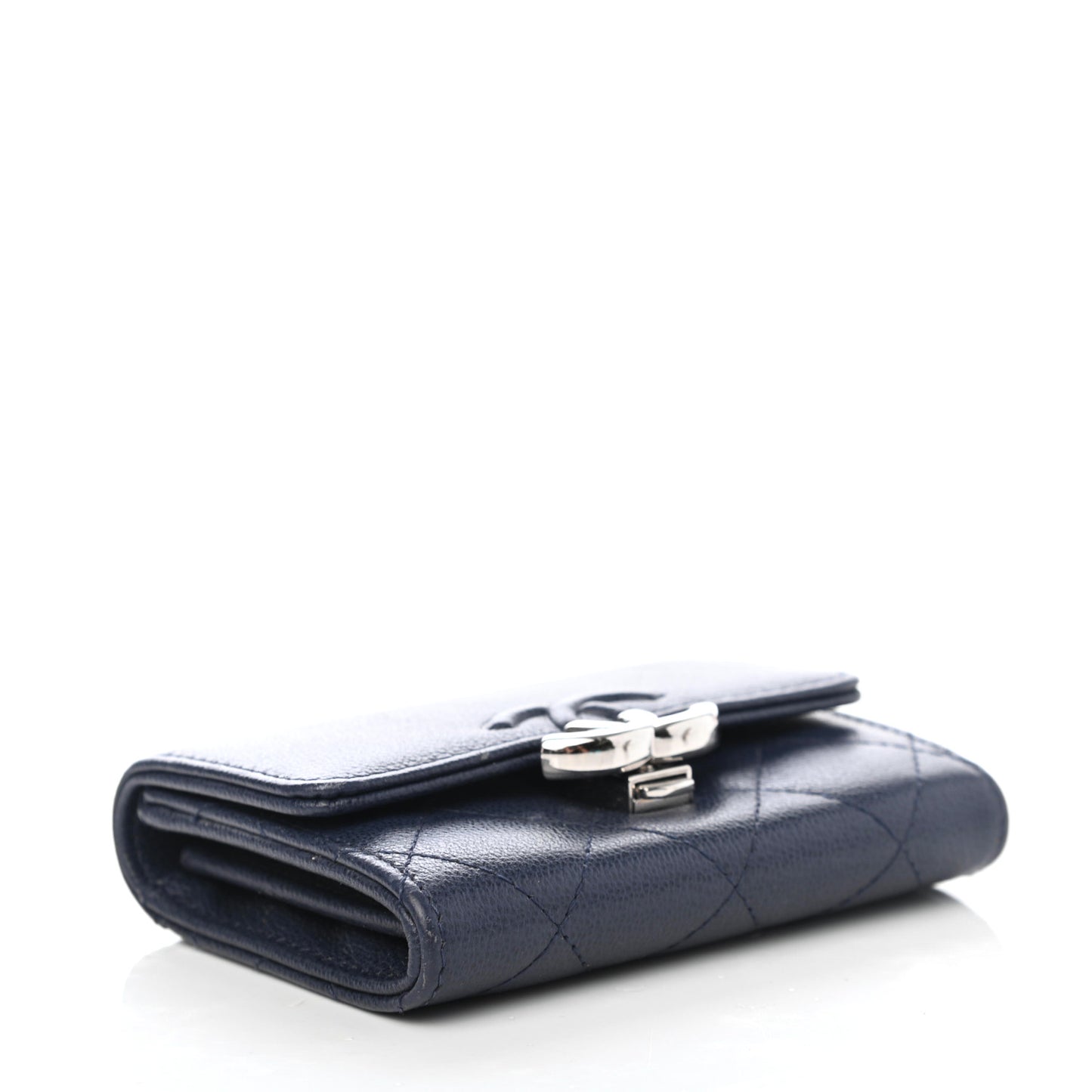 Grained Calfskin Quilted CC Box Compact Flap Wallet Blue