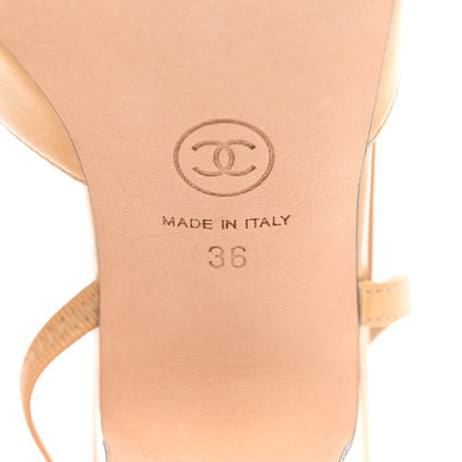 Chanel Goatskin Grosgrain Cap Toe CC Slingback Pumps 36 Beige Black 6 of 9