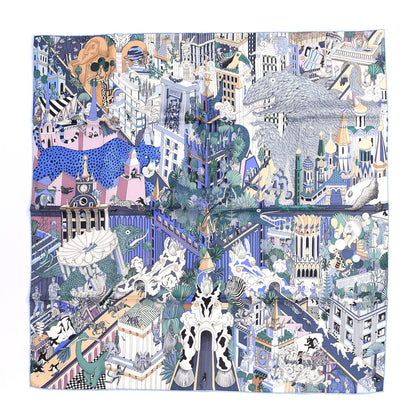 Hermes Silk Animapolis Scarf 90 Bleu Gris Vieux Rose 1 of 4