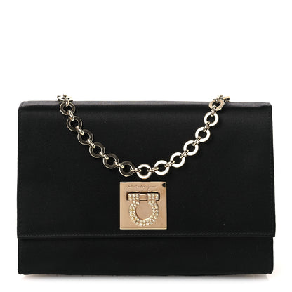 Salvatore Ferragamo Satin Crystal Gancini Chain Flap Bag Black 1 of 13