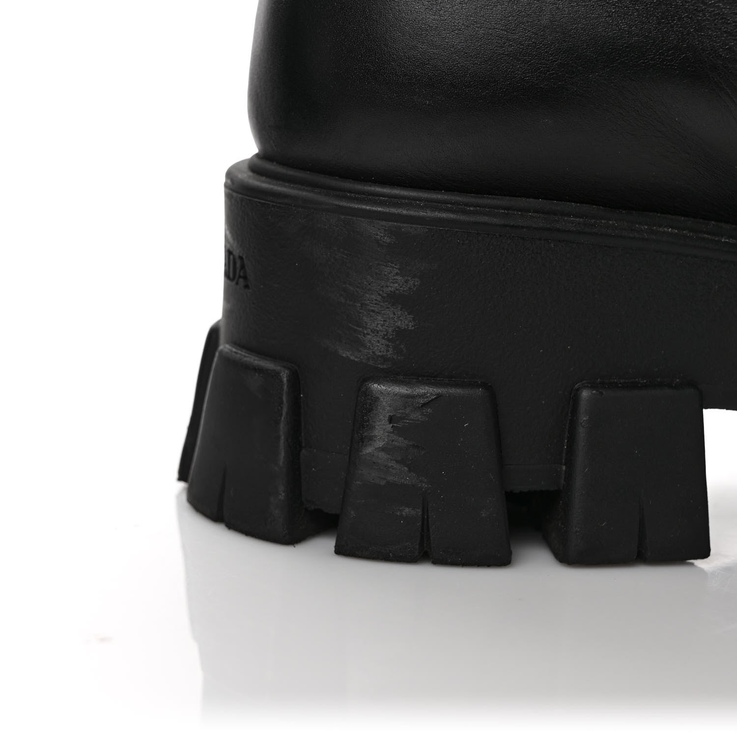 Prada Vitello Lux Nylon Metal Triangle Logo Monolith Pouch Pocket 55mm Tall Combat Boots 37 Black 9 of 10