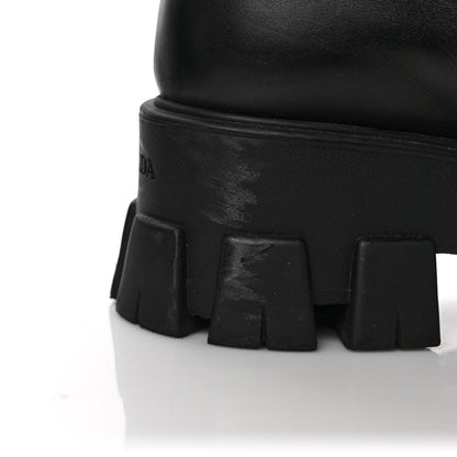 Prada Vitello Lux Nylon Metal Triangle Logo Monolith Pouch Pocket 55mm Tall Combat Boots 37 Black 9 of 10