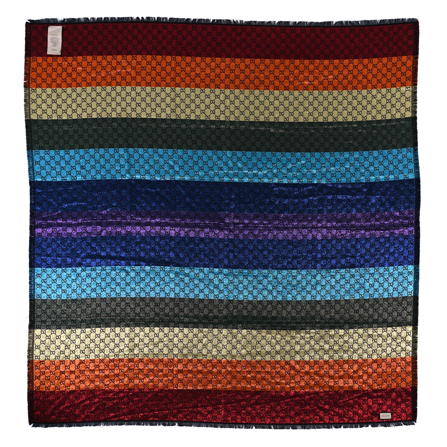 Viscose Cotton Silk Jacquard GG Monogram Shiny Summer Square Shawl Black Multicolor
