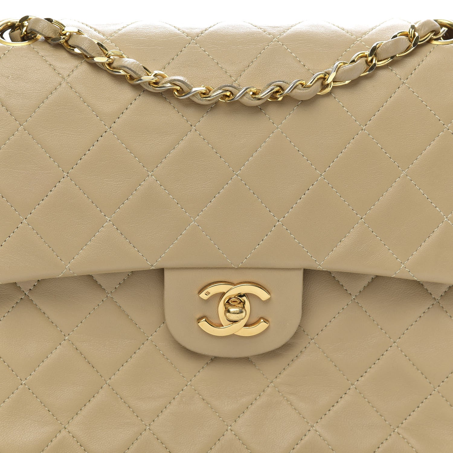 Chanel Lambskin Quilted Medium Double Flap Beige 14 of 14